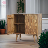 Solid Wood - Cabinet with 2 Shelves - Modern Patterned Front | Vintage Design - Petalwood Interiors