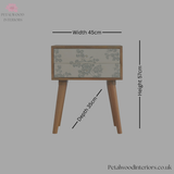 Solid Wood - Bedside Table - Green Floral Drawers  - Glass Knobs | Classic Legs - Petalwood Interiors