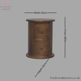 Solid Wood - Mini Round Drum Chest of Drawers - 2 Drawers - 40cm Height | Country Style - Petalwood Interiors