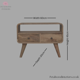 Mini Solid Wood Tv Stand - Oak Finish - 2 Drawers - Wooden Legs - 45cm Height - Petalwood Interiors