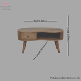 Solid Wood - Coffee Table - 40cm Height - Wooden Legs - Drawer & Open Slot | Traditional Design - Petalwood Interiors