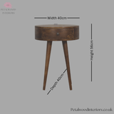 Dark Solid Wood - Bedside Table - 56cm Height - Brass Knob Drawer - Petalwood Interiors