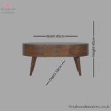 Solid Wood - Coffee Table - Dark Wood Finish - 40cm Height - Wooden Legs - Single Drawer Storage - Petalwood Interiors