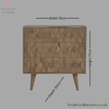 Solid Wood - Chest of Drawers with Carved Pattern - 77cm Height | Vintage Design - Petalwood Interiors