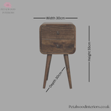 Mini Curved Bedside Table - Solid Wood - 2 Drawers - 55cm Height | Traditional Style - Petalwood Interiors
