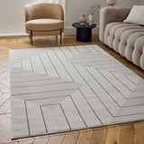 Polypropylene-Polyester Carmel Geometric Rug - Cream-Terra, 10mm Pile