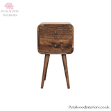 Mini Curved Bedside Table - Solid Wood - 2 Drawers - 55cm Height | Traditional Style - Petalwood Interiors
