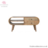 TV Stand Curved Solid Wood - 2 Drawers - Media Unit - 44cm Height