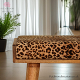 Solid Wood - Footstool with Leopard Print Upholstery - Petalwood Interiors