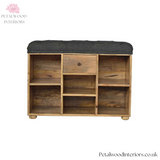 Solid Wood - Shoe Storage Bench - Black Tweed Seat - 58cm Height - 6 Shelves | Traditional Finish - Petalwood Interiors