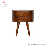 Dark Solid Wood - Bedside Table - Wooden Legs - 2 Mini Drawers - 54cm Height - Petalwood Interiors