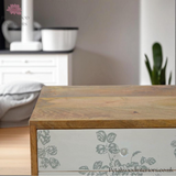 Solid Wood - Bedside Table - Green Floral Drawers  - Glass Knobs | Classic Legs - Petalwood Interiors