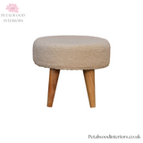 Small Footstool - Pouffe with 100% Cotton Upholstery - Solid Wood Legs - Petalwood Interiors
