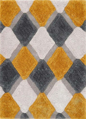 3D Geometric Shaggy Rug - Ochre