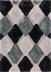 Grey Geometric Shaggy Rug - 3D Design, 35mm Pile
