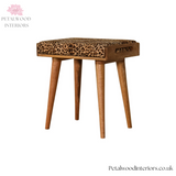 Solid Wood - Footstool with Leopard Print Upholstery - Petalwood Interiors
