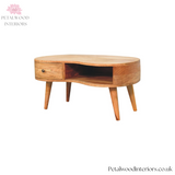 Solid Wood - Coffee Table - 40cm Height - Wooden Legs - Drawer & Open Slot | Traditional Design - Petalwood Interiors
