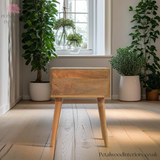 Solid Wood - Bedside Table - Green Floral Drawers  - Glass Knobs | Classic Legs - Petalwood Interiors