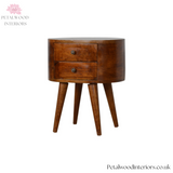 Dark Solid Wood - Bedside Table - Wooden Legs - 2 Mini Drawers - 54cm Height - Petalwood Interiors