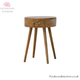 Light Brown Solid Wood - Cylindrical Bedside Table - Single Drawer | Unique Design - Petalwood Interiors