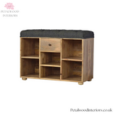 Solid Wood - Shoe Storage Bench - Black Tweed Seat - 58cm Height - 6 Shelves | Traditional Finish - Petalwood Interiors