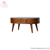 Solid Wood - Coffee Table - Dark Wood Finish - 40cm Height - Wooden Legs - Single Drawer Storage - Petalwood Interiors