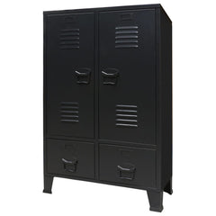 Black Metal Wardrobe - Industrial 2-Door & 2-Drawer Storage - 67cm