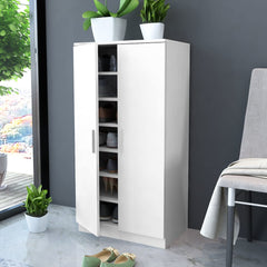 White Shoe Cabinet - 7-Shelf 2-Door Storage for 14 Pairs - 108cm