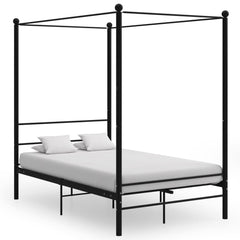 Black Metal Canopy Bed Frame - Four Poster Design - 140x200cm