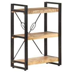 Solid Rough Mango Wood Bookcase - 3-Tier Industrial Shelf - 60cm