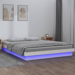 White LED Double Bed Frame | Solid Pine Wood | 135x190cm