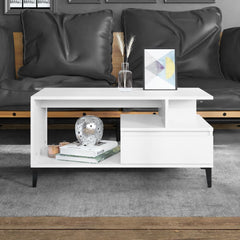 White Wood Coffee Table - Engineered Wood & Metal Legs - 90cm