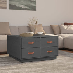 Grey Solid Pine Wood Coffee Table - 4-Drawer Storage - 80cm