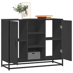 Black Sideboard - Engineered Wood & Metal Storage Cabinet - 92cm