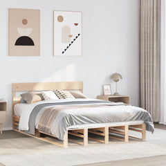 Solid Pine Wood Bed Frame - 160x200cm with Headboard & Plywood Slats