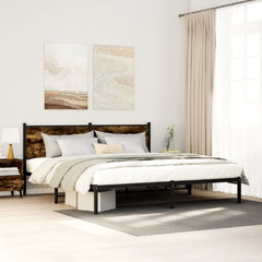 Smoked Oak Metal Super King Bed Frame | Headboard & Storage | 180x200cm