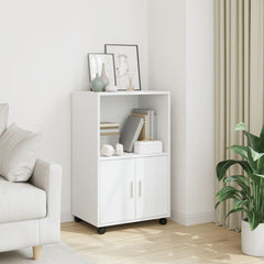 White Rolling Storage Cabinet | Mobile Cupboard with Wheels | 91cm