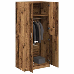 Old Wood Wardrobe | 2-Door Clothes Storage with Hanging Rail | 180cm
