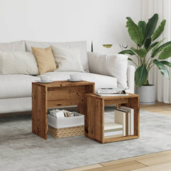 Old Wood Nesting Coffee Tables - 2-Piece Space-Saving Set