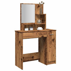 Old Wood Dressing Table with Mirror - Vanity Storage Unit - 86.5cm