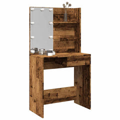 Old Wood Dressing Table with LED Mirror & Storage - 74.5cm
