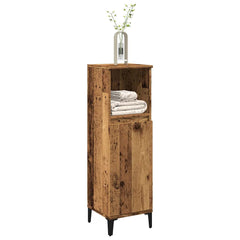 Old Wood Bathroom Cabinet - 2-Door Storage & Open Shelf - 100cm