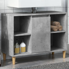 Concrete Grey Bathroom Cabinet | 4 Open Shelves & Door Storage | 80cm