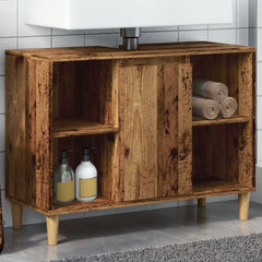 Old Wood Bathroom Cabinet | 4 Open Shelves & Door Storage | 80cm