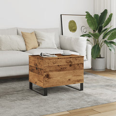 Old Wood Coffee Table - Lift-Top Storage & Metal Legs - 60cm