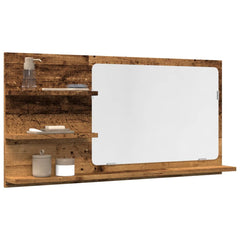 Old Wood Bathroom Mirror Cabinet - Wall-Mounted Storage - 90cm