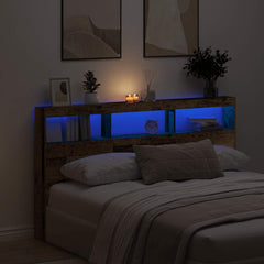 Old Wood Headboard Cabinet with RGB LED & Storage - 180cm