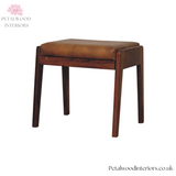 Solid Wood - Footstool with 100% Leather - Petalwood Interiors