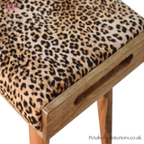Solid Wood - Footstool with Leopard Print Upholstery - Petalwood Interiors