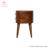 Dark Solid Wood - Bedside Table - Wooden Legs - 2 Mini Drawers - 54cm Height - Petalwood Interiors